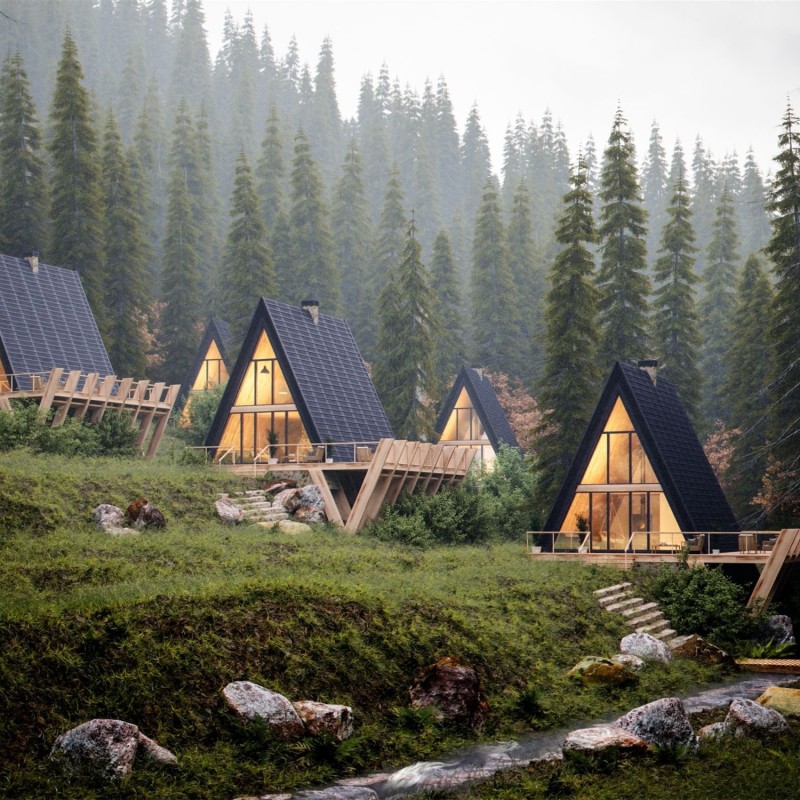 Camping House Manufacturer - Steel Structure A Frame Wooden House