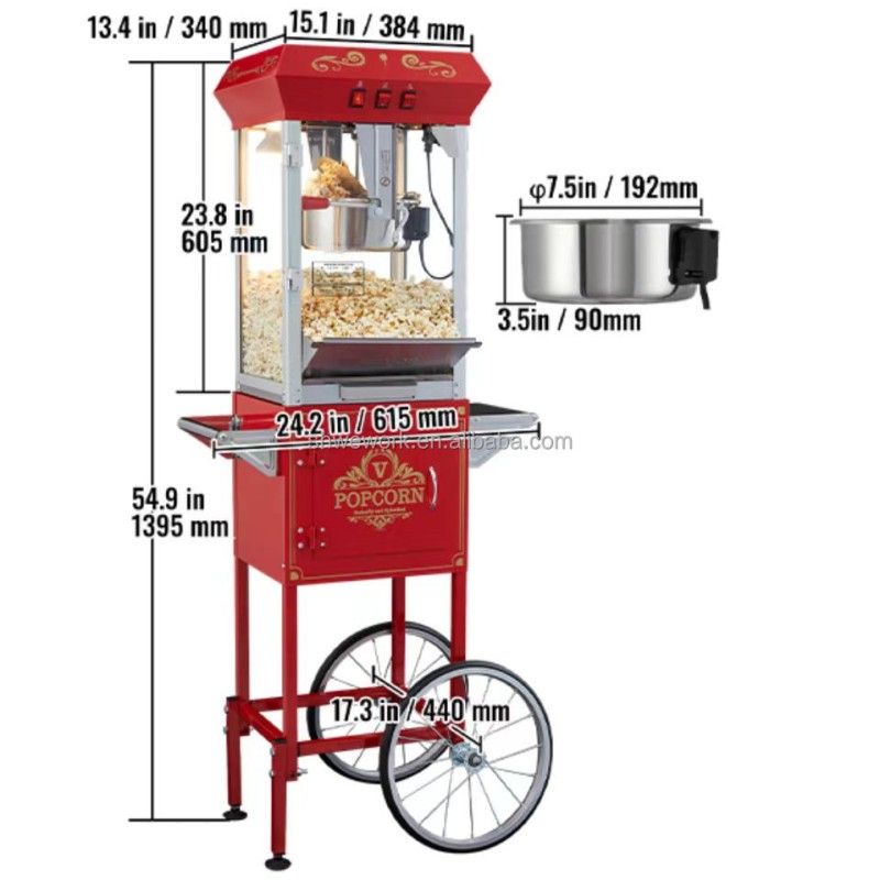 Popcorn Machine Factory - Custom WeWork 8 Oz Automatic Popper With Cart