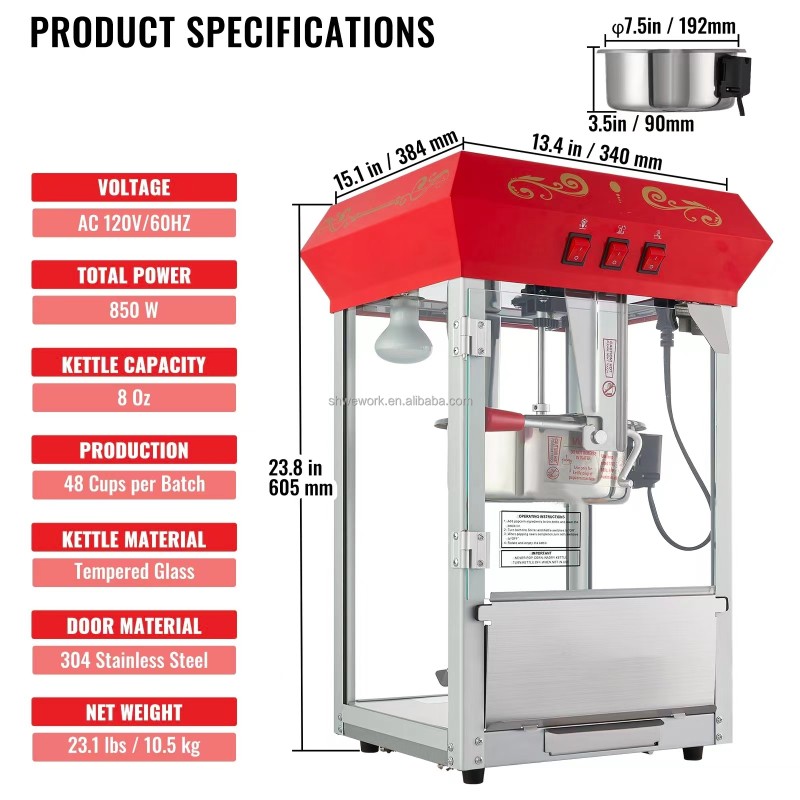 Popcorn Machine Factory - Custom WeWork 8 Oz 850W Automatic Popper