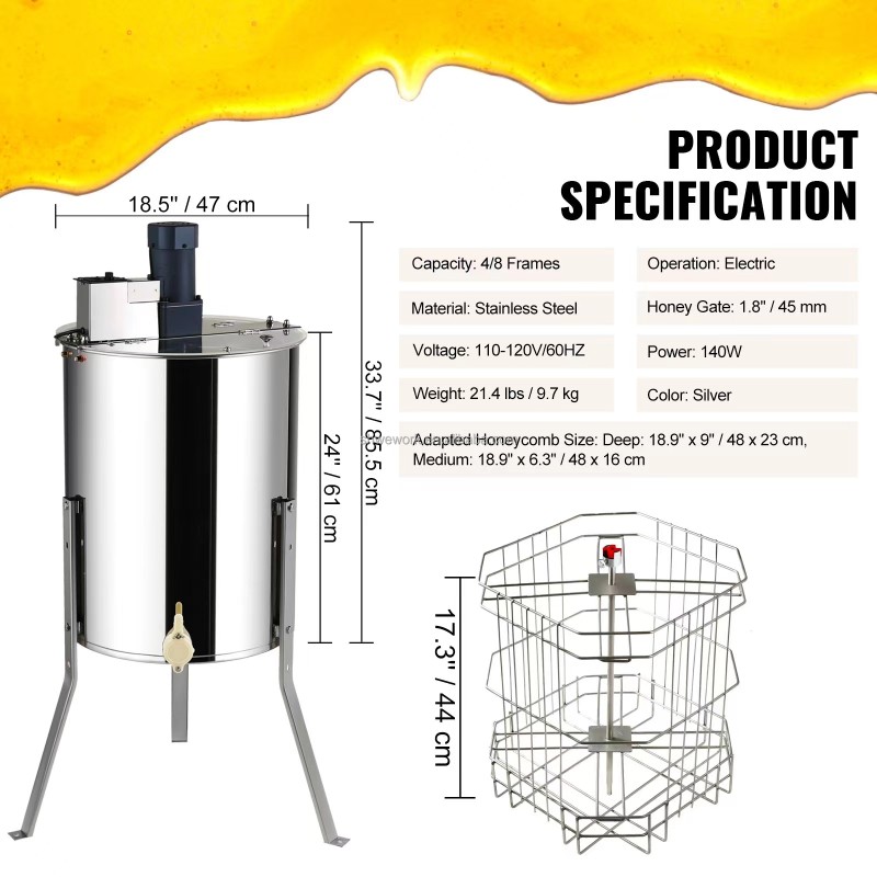 Honey Extractor Factory - Custom Electric 4-8 Frame Honeycomb Spinner