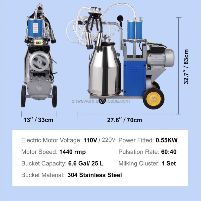 Milking Machine Factory - Custom Electric 10-12 Cows 25L Bucket Milker