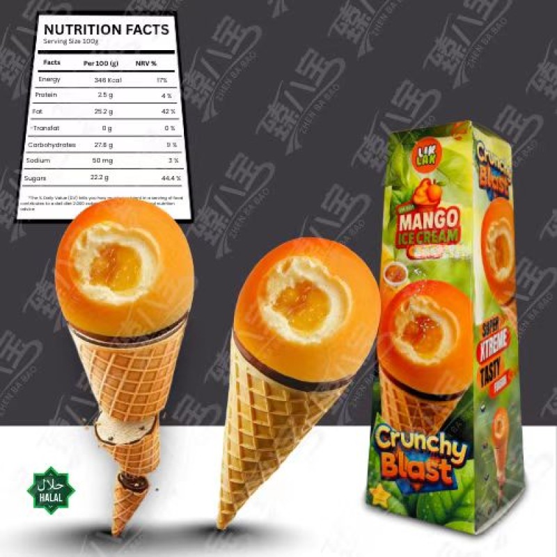 LIKLAK New Strawberry Fruit Ice Cream Mango Fruit Ice Cream Apple Honeydew Melon Fruit Ice Cream in Crispy Waffle Cone 115g