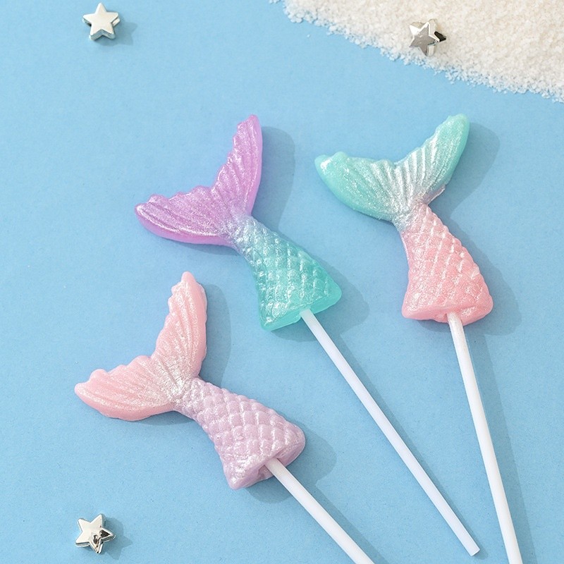Custom Children's Day Mermaid Tail Lollipop Creative Transparent Hard Candy Coated Decoration Fruity Flavored Snack Box