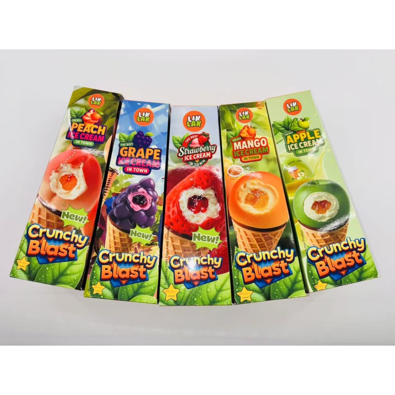LIKLAK New Strawberry Fruit Ice Cream Mango Fruit Ice Cream Apple Honeydew Melon Fruit Ice Cream in Crispy Waffle Cone 115g
