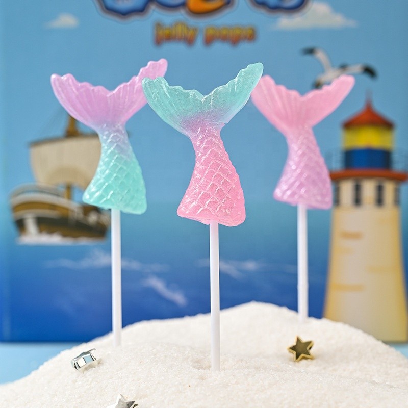 Custom Children's Day Mermaid Tail Lollipop Creative Transparent Hard Candy Coated Decoration Fruity Flavored Snack Box