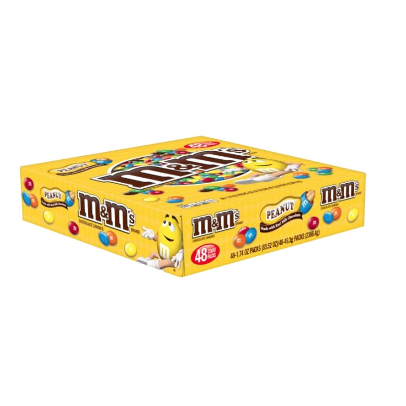 M & M Peanut Chocolate Tablet Candy 1.74 Ounce Singles Display Pack Bulk Packaging American Candy (Pack of 48)