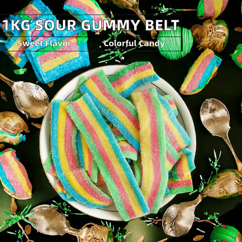 Factory Direct Sour Belt Gummy 1kg Bulk Chewy Candy Halal Flavored with Fruity Sugar