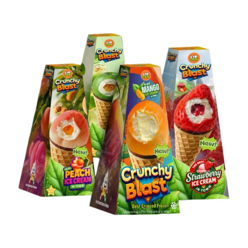 LIKLAK New Strawberry Fruit Ice Cream Mango Fruit Ice Cream Apple Honeydew Melon Fruit Ice Cream in Crispy Waffle Cone