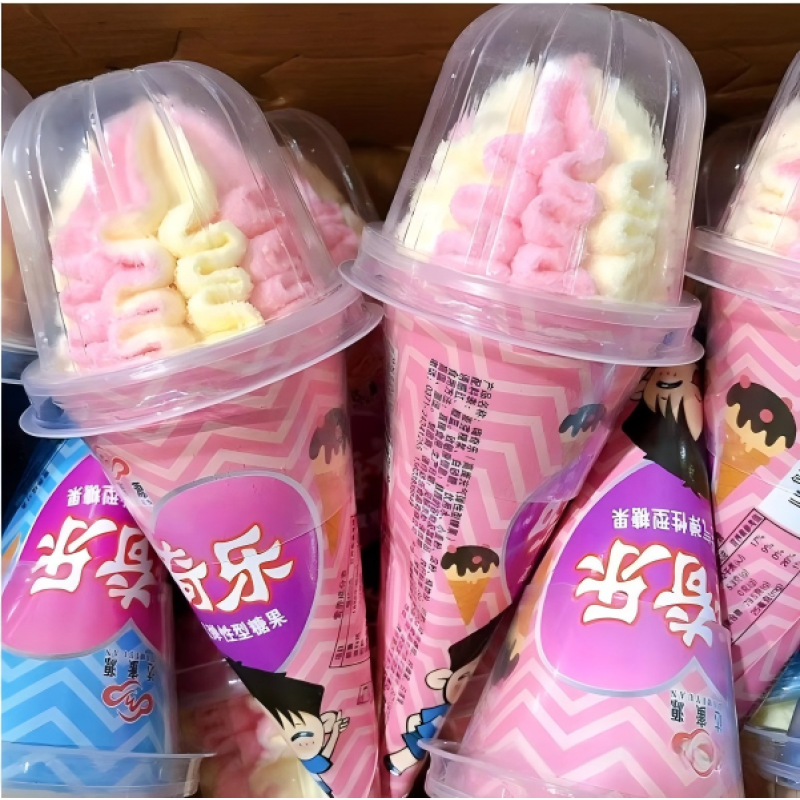 Internet Famous 20g Cotton Candy Ice Cream Cones Soft Desserts with Fruity Flavor Crispy Childhood Snacks and Christmas Gifts