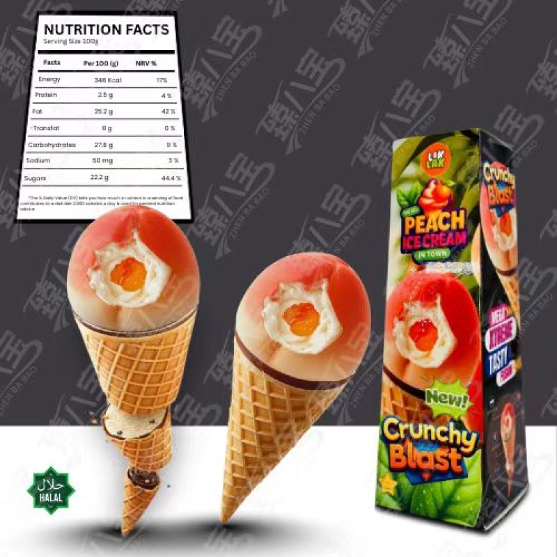 LIKLAK New Strawberry Fruit Ice Cream Mango Fruit Ice Cream Apple Honeydew Melon Fruit Ice Cream in Crispy Waffle Cone 115g