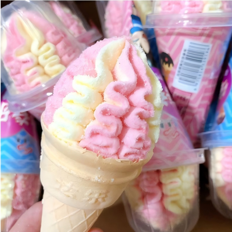 Internet Famous 20g Cotton Candy Ice Cream Cones Soft Desserts with Fruity Flavor Crispy Childhood Snacks and Christmas Gifts