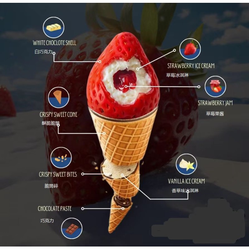 LIKLAK New Strawberry Fruit Ice Cream Mango Fruit Ice Cream Apple Honeydew Melon Fruit Ice Cream in Crispy Waffle Cone