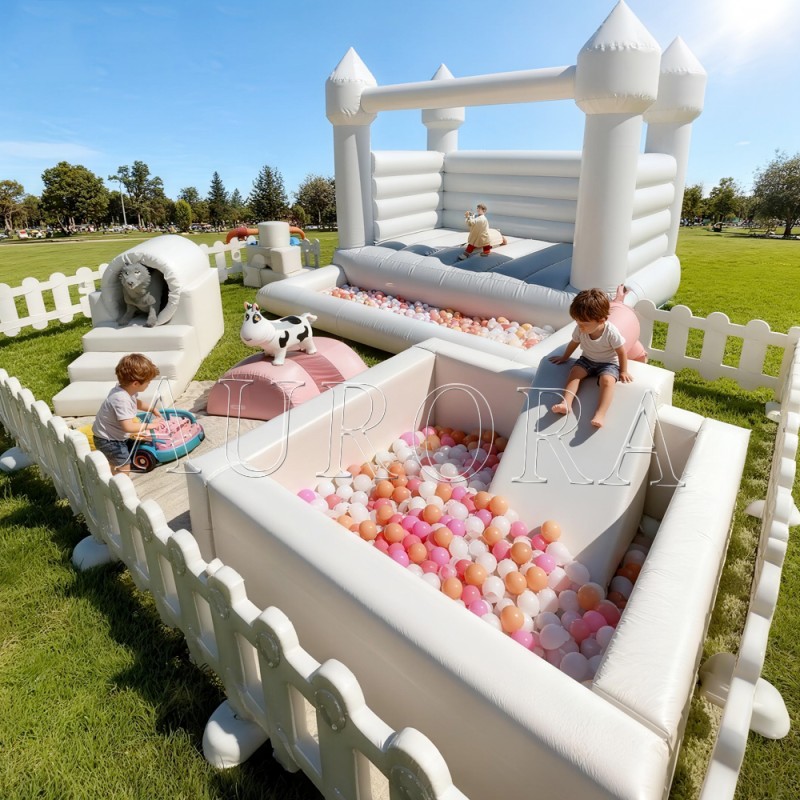 Soft Play Set Factory - Outdoor White Pink Bounce House Equipment