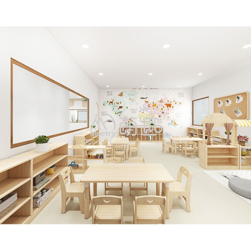 Daycare Furniture Manufacturer - Moetry Wooden Baby Toddler Table Chair Set