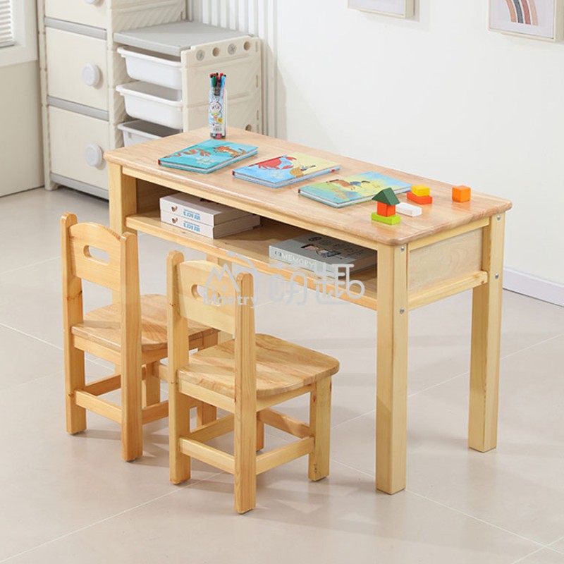 Student Desk Supplier - Moetry Classic Solid Wood 2-Seater Desk Set