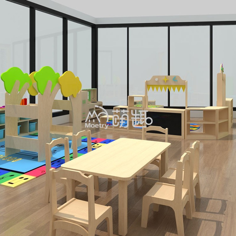 Daycare Furniture Factory - Montessori Wooden Table Chair Storage Set