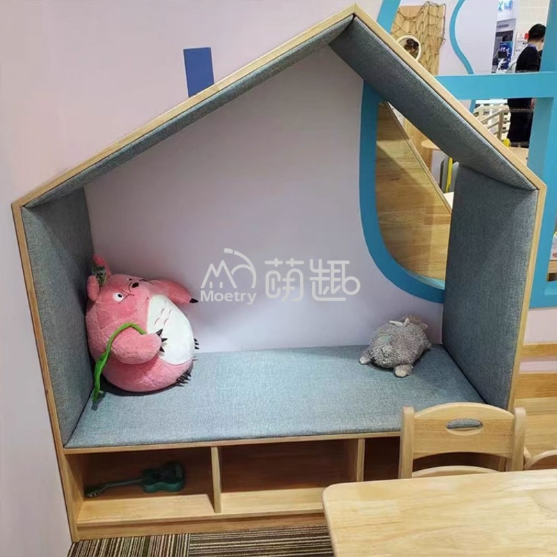 Reading Nook Manufacturer - Moetry Cozy Wooden Kids Bookcase Soft Seating