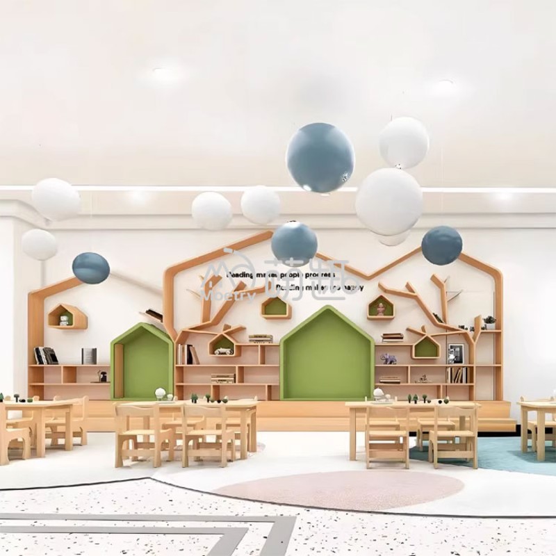 Reading Nook Manufacturer - Moetry Cozy Wooden Kids Bookcase Soft Seating