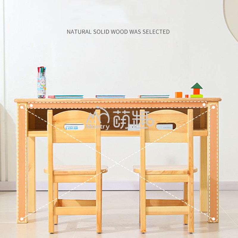 Student Desk Supplier - Moetry Classic Solid Wood 2-Seater Desk Set