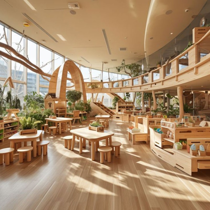 Kindergarten Furniture Factory - Montessori Bookshelf Cabinet Set Safe Wood