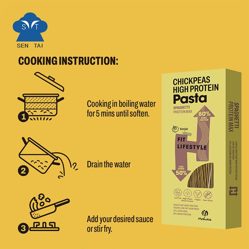 Keto-Friendly Chickpeas Pasta High Protein Low Carb Non-GMO Refined Chickpeas Noodle in Box Packaging Easy to Make