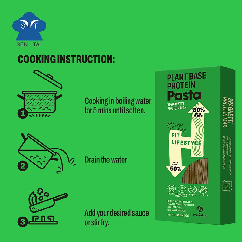 Keto-Friendly High Protein Low Gi Pea Pasta Noodles Refined Processing Box Packaging Healthy Alternative