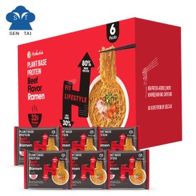 Healthy Asian Instant Noodles Vegan Air Dried Spicy Beef Flavor High Protein Ramen with Sauce Pack
