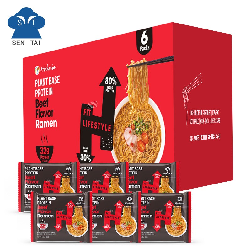 Healthy Asian Instant Noodles Vegan Air Dried Spicy Beef Flavor High Protein Ramen with Sauce Pack