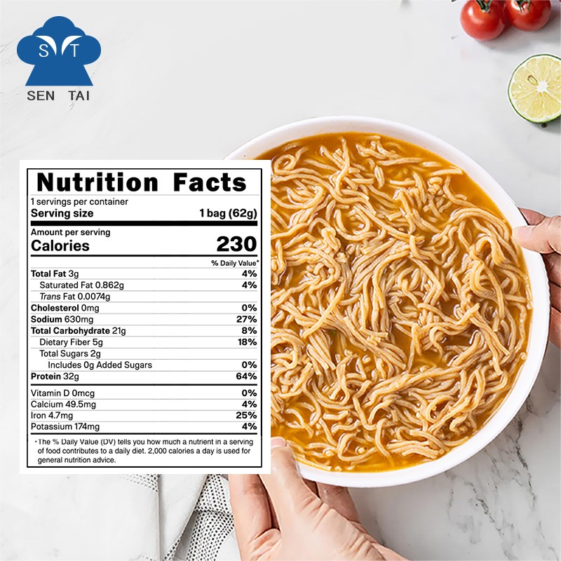 Plant-Based Air-Dried Vegan Instant Ramen Noodles 32g Protein Never Fried Bag Packaging