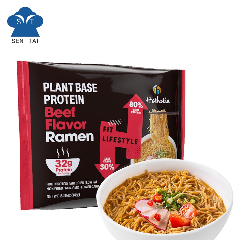 Spicy Beef Flavor Instant Ramen Noodles Lower Carb Vegetarian Air-Dried Healthy Noodles in Bag Packaging