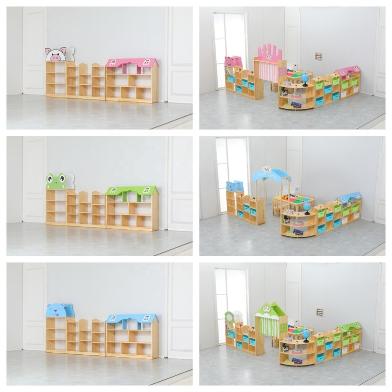 Kindergarten Furniture Factory - Wooden Nursery Book Shelf Cabinet for Kids
