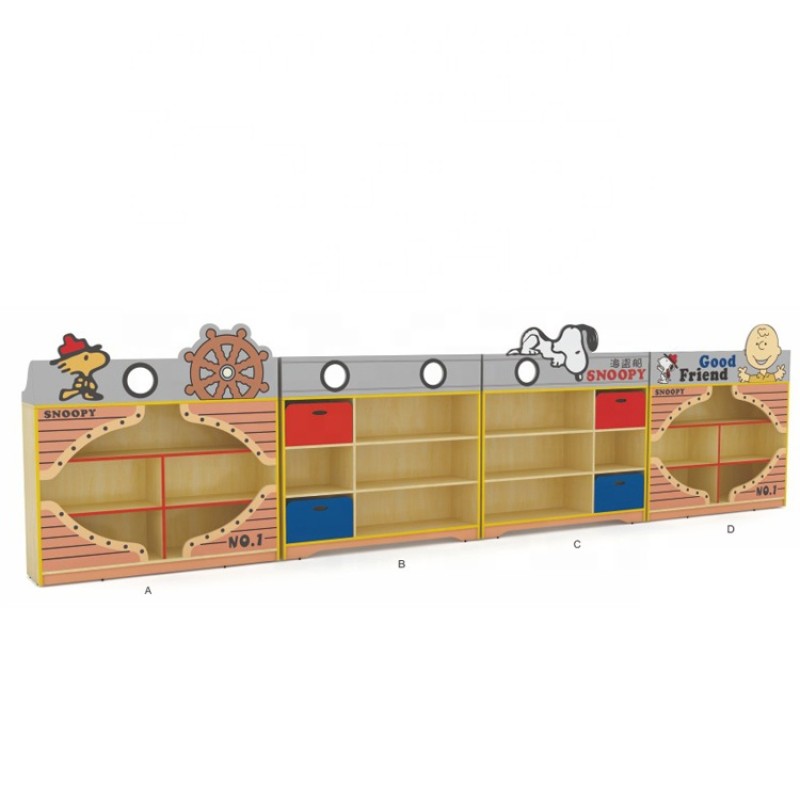 Kindergarten Furniture Factory - Wooden Nursery Book Shelf Cabinet for Kids