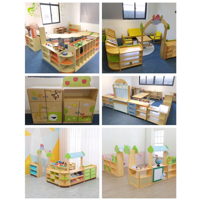Kindergarten Furniture Factory - Wooden Nursery Book Shelf Cabinet for Kids