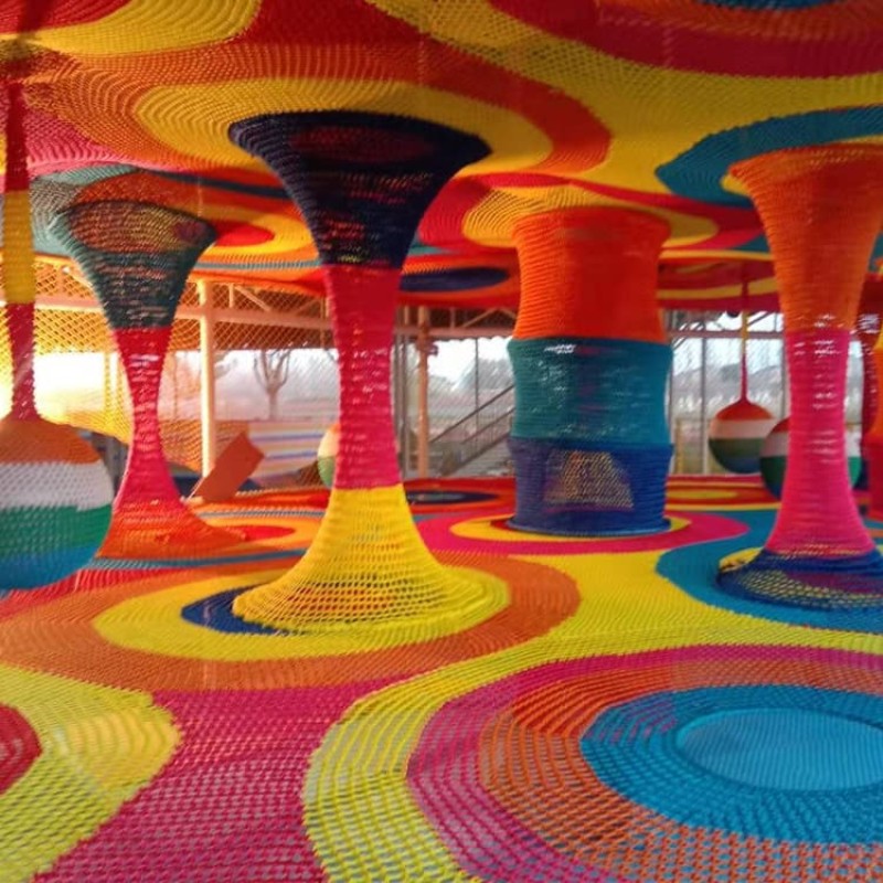 Rope Course Manufacturer - Customized Size Rainbow Crocheted Maze Design