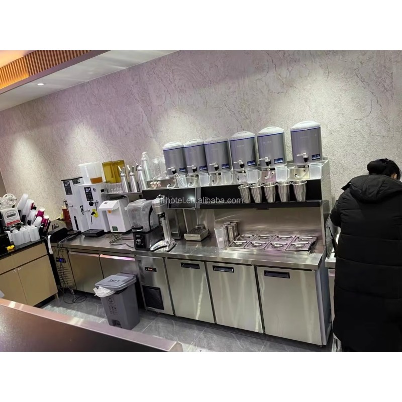 Full Automation Milk Tea Making Bubble Tea Table Bar Counter Machine With Refrigeration Cabinet Coffee Milk Tea Shop Equipment