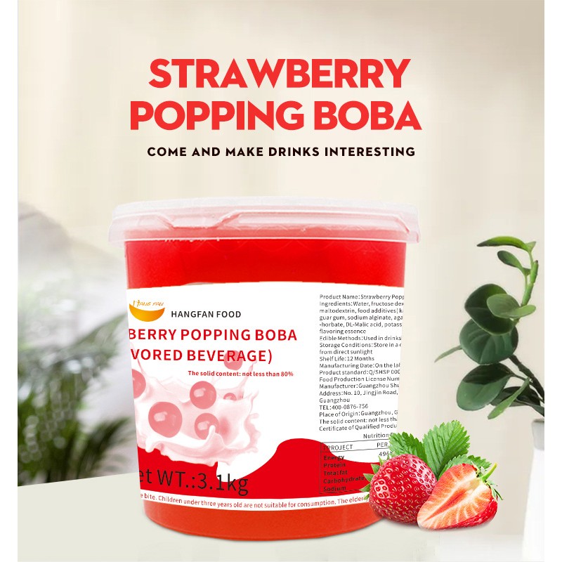 Factory Reserve Price Wholesale 3.1kg New Fruit Flavor Strawberry Popping Boba Pearls Bursting Boba for Bubble Tea