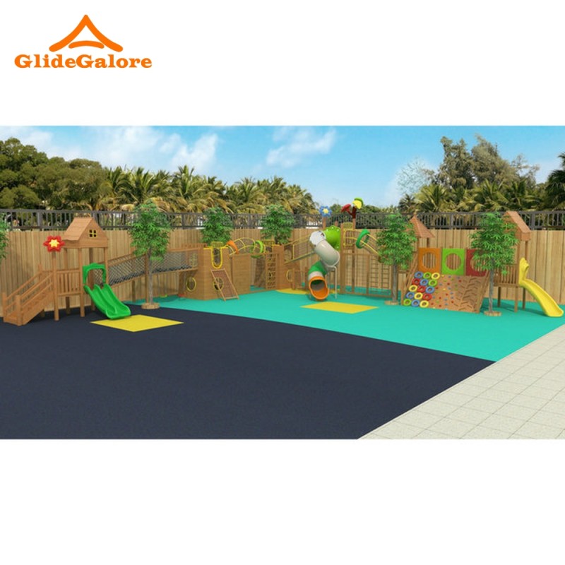 Outdoor Slide Manufacturer - Wooden Climbing Rock Frame Playground