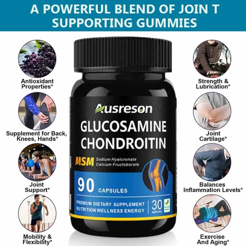 Ausreson OEM Halal Msm Capsules Glucosamine 1500 Chondroitine 800 Joint Bone Supplements Msm Glucosamine Chondroitin Capsules