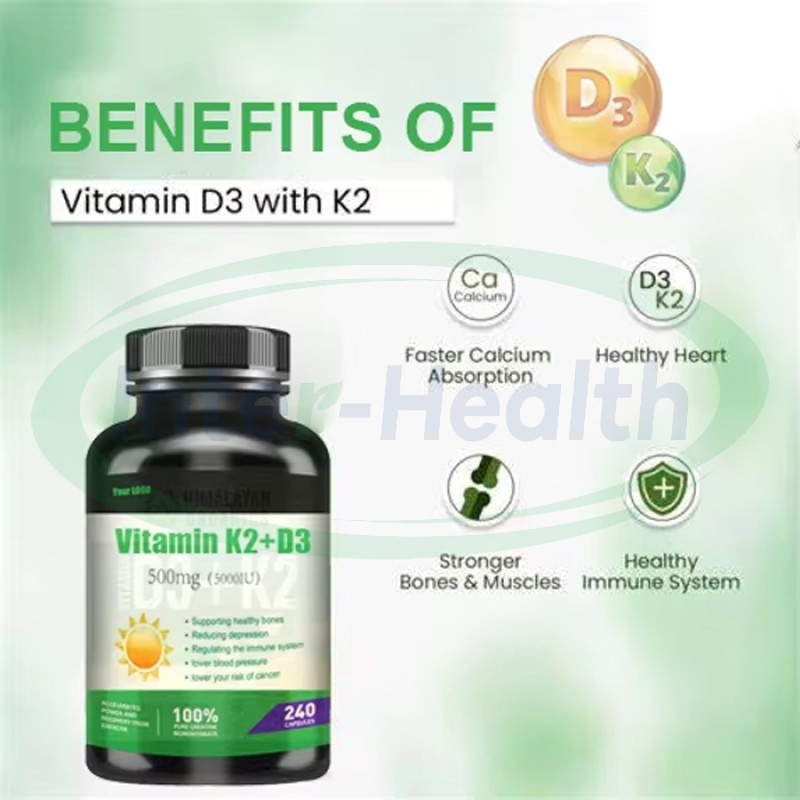 Ausreson Halal Vitamin D3 K2 Softgels MK7 Vegan Support Immune Bone Health Supplement 100000 Iu 50000iu Vitamin D3 K2 Capsules