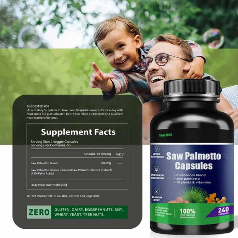 Ausreson OEM/ODM Vegan Saw Palmetto Extract Capsules Herbal Supplements Men Health Support Saw Palmetto Capsules