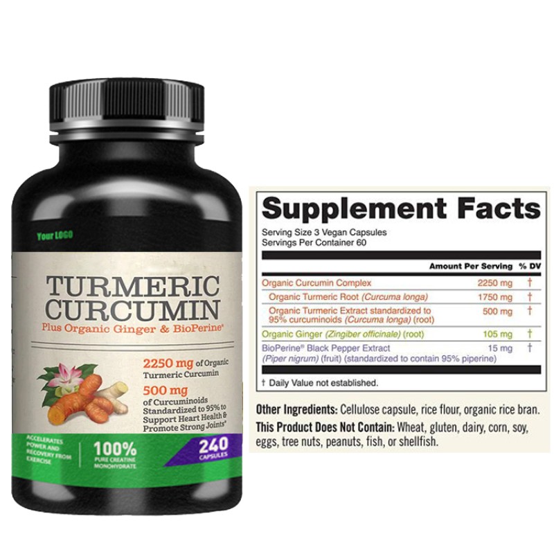 Ausreson Organic Curcumin Extract Capsules Private Label Joint Support Supplement Black Pepper Turmeric Curcumin Capsules