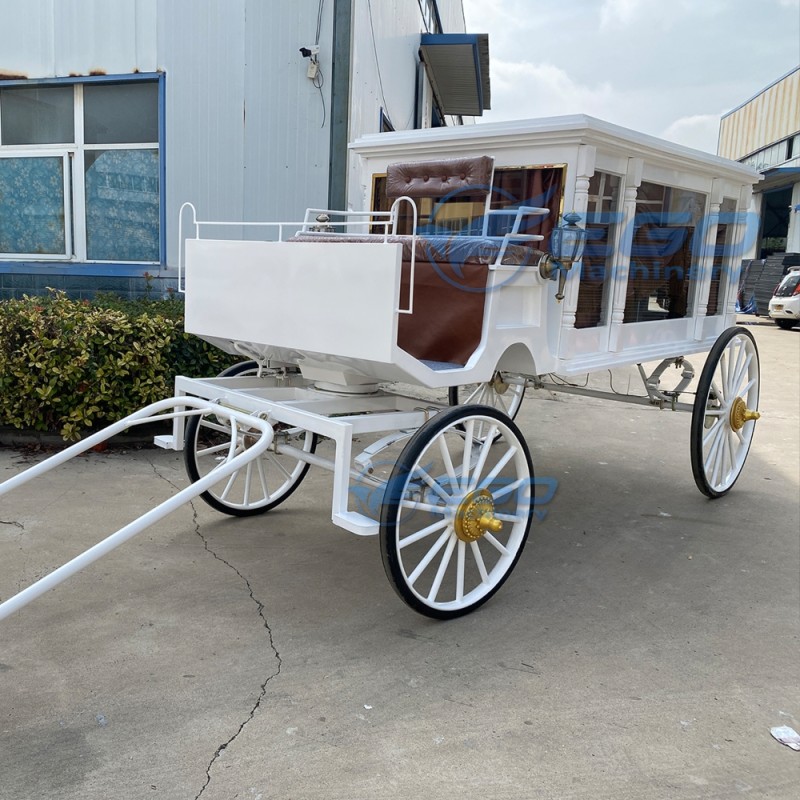 Funeral Hearse Manufacturer - White Classic Four Wheels Horse Drawn