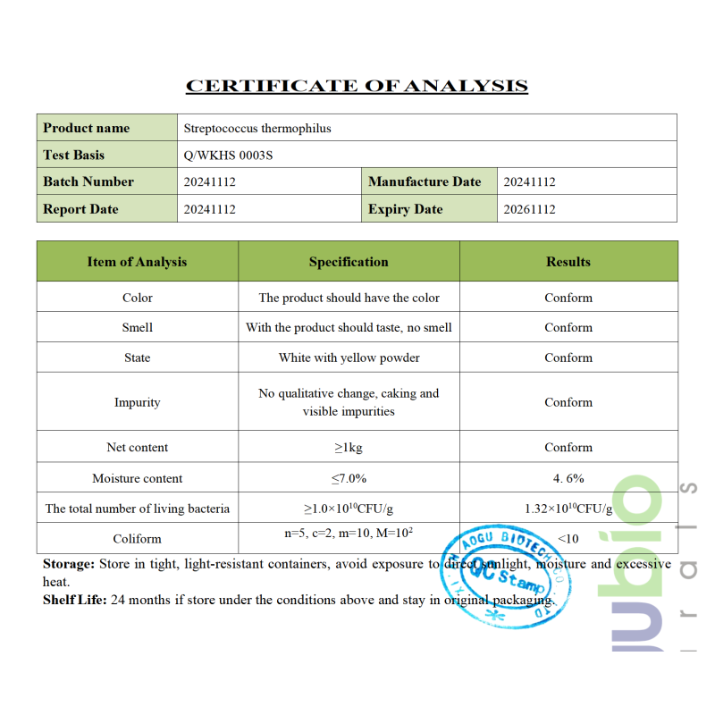 Food Ingredients Streptococcus Thermophilus Freeze-dried Probiotics Powder 10 Billion Streptococcus Thermophilus Powder