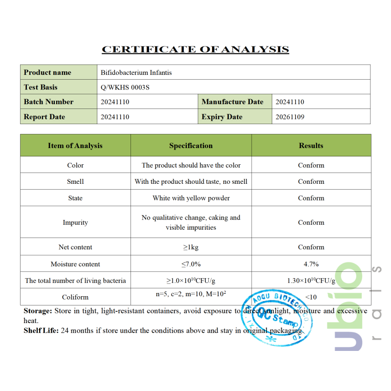 Food Ingredients Bifidobacterium Infantis Freeze-dried Probiotics Powder 10 Billion Bifidobacterium Infantis Powder