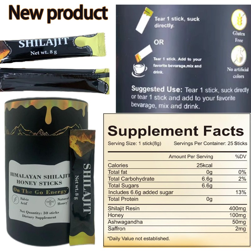 AOGUBIO Pure Himalayan Shilajit Honey Stick Shilajit Supplement 85+ Trace Minerals & Fulvic Acid Energy Shilajit Honey Stick