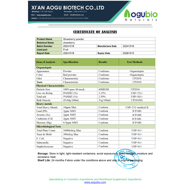 AOGUBIO Fruit Powder OEM Private Label Organic Freeze Dried Strawberry Powder