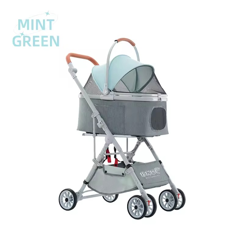 Baby Trolley Manufacturer - Brown Linen Zipper Awning