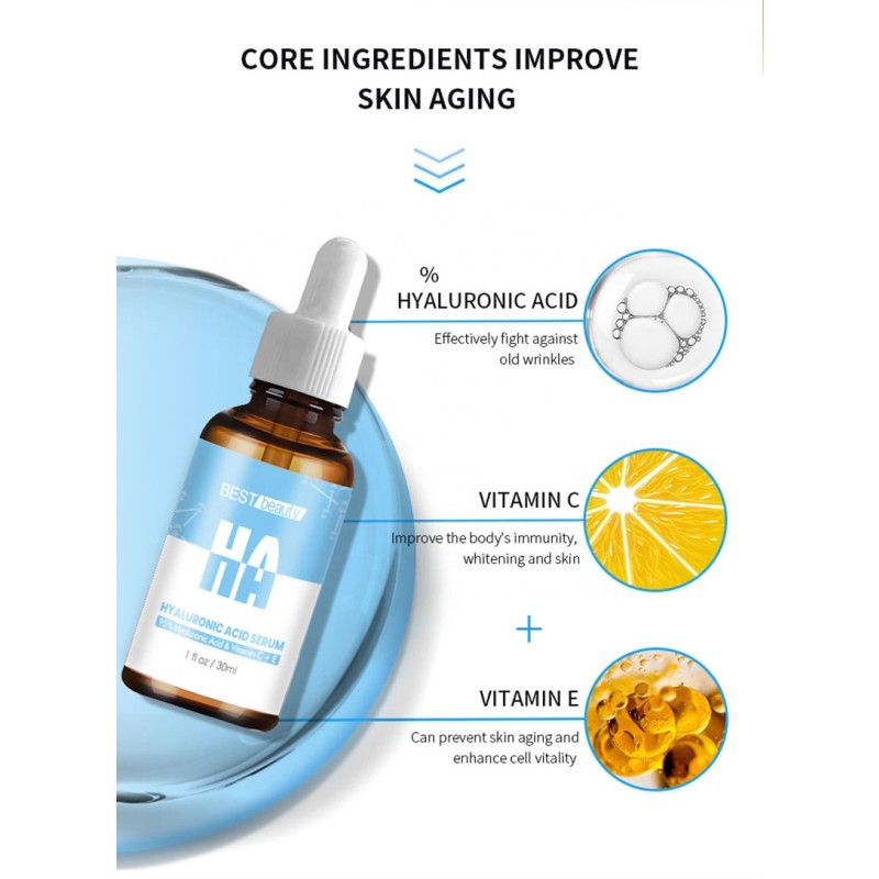 Private Label Moisturizing 95% Hyaluronic Acid Serum Anti Aging 2.5%  Serum Whitening  20% Vitamin C Serum