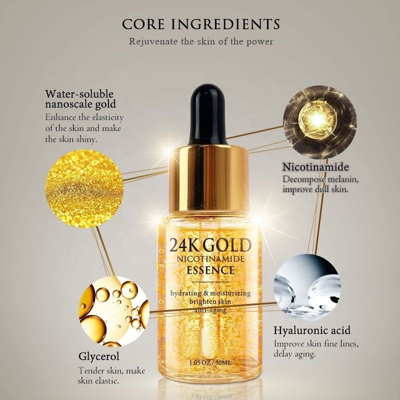 Customized Private Label Face Serum Anti-wrinkle Anti-aging Brightening Skin 30ml 24k Gold Serum