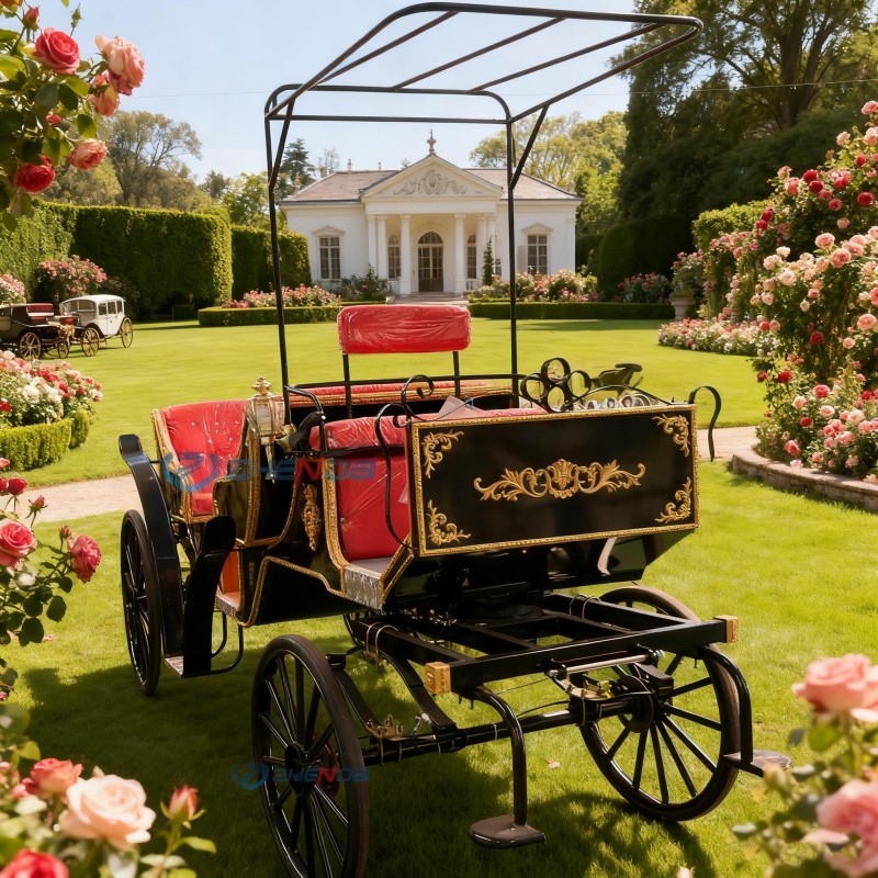 Electric Carriage Factory - Open Black Four Wheel Wedding Wagon